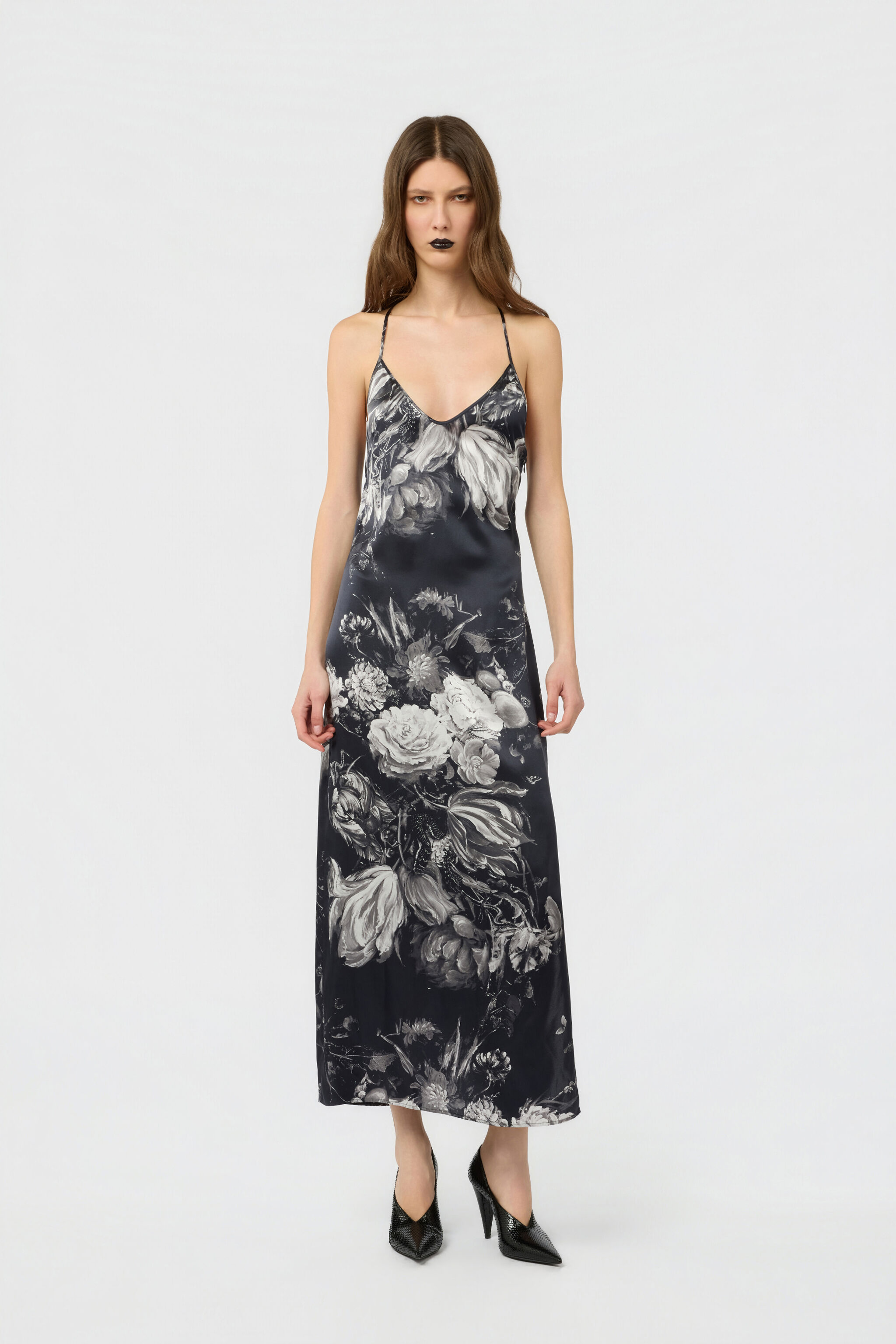 RC Vestido lencero de seda con estampado Fiammingo Flowers BLACK/GREY XWT144-SZT77