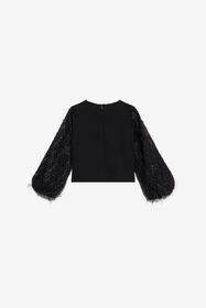 JU Blouse with voluminous sleeves and sequins BLACK XJM60H-GA082