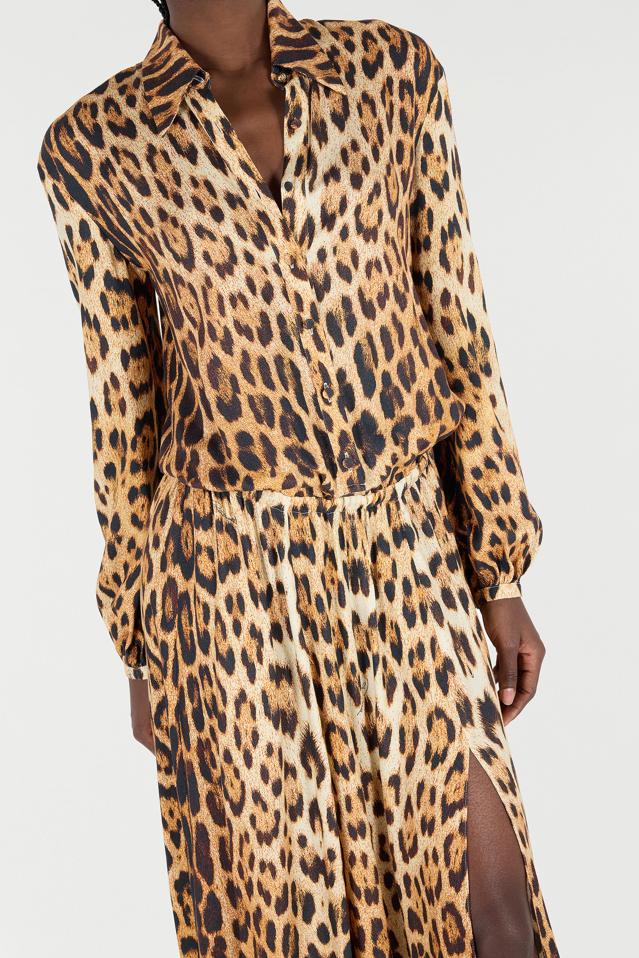 RC Shirt Dress With Jaguar Skin Print RC Shirt Dress With Jaguar Skin Print Brown VKT144-LXP73