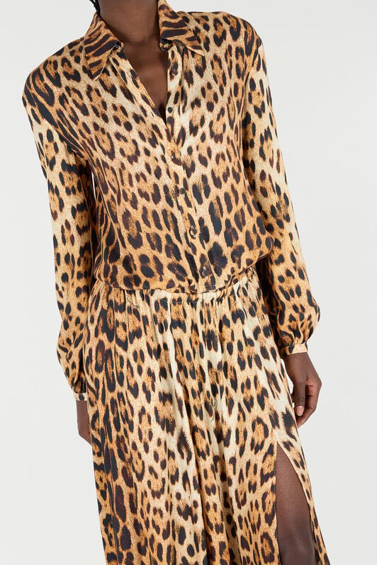 RC Shirt Dress With Jaguar Skin Print RC Shirt Dress With Jaguar Skin Print Brown VKT144-LXP73