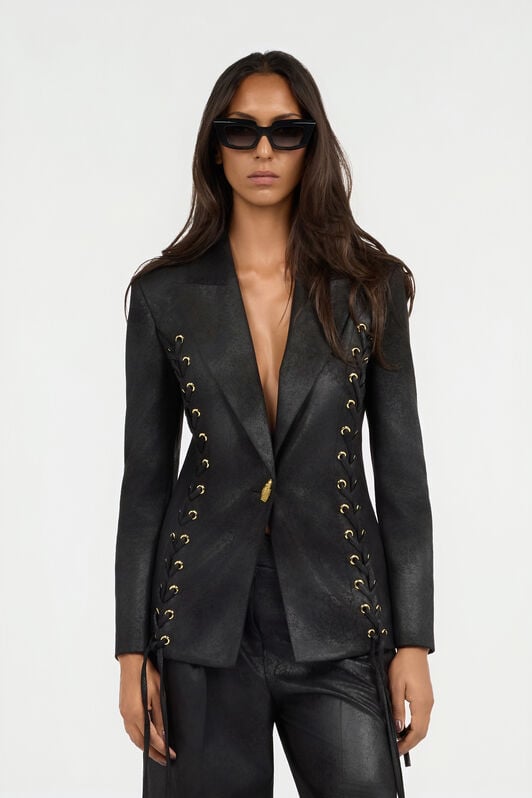 JC Schwarzer Blazer Mit Schnürdetail JC Schwarzer Blazer Mit Schnürdetail BLACK VFT305-VF455