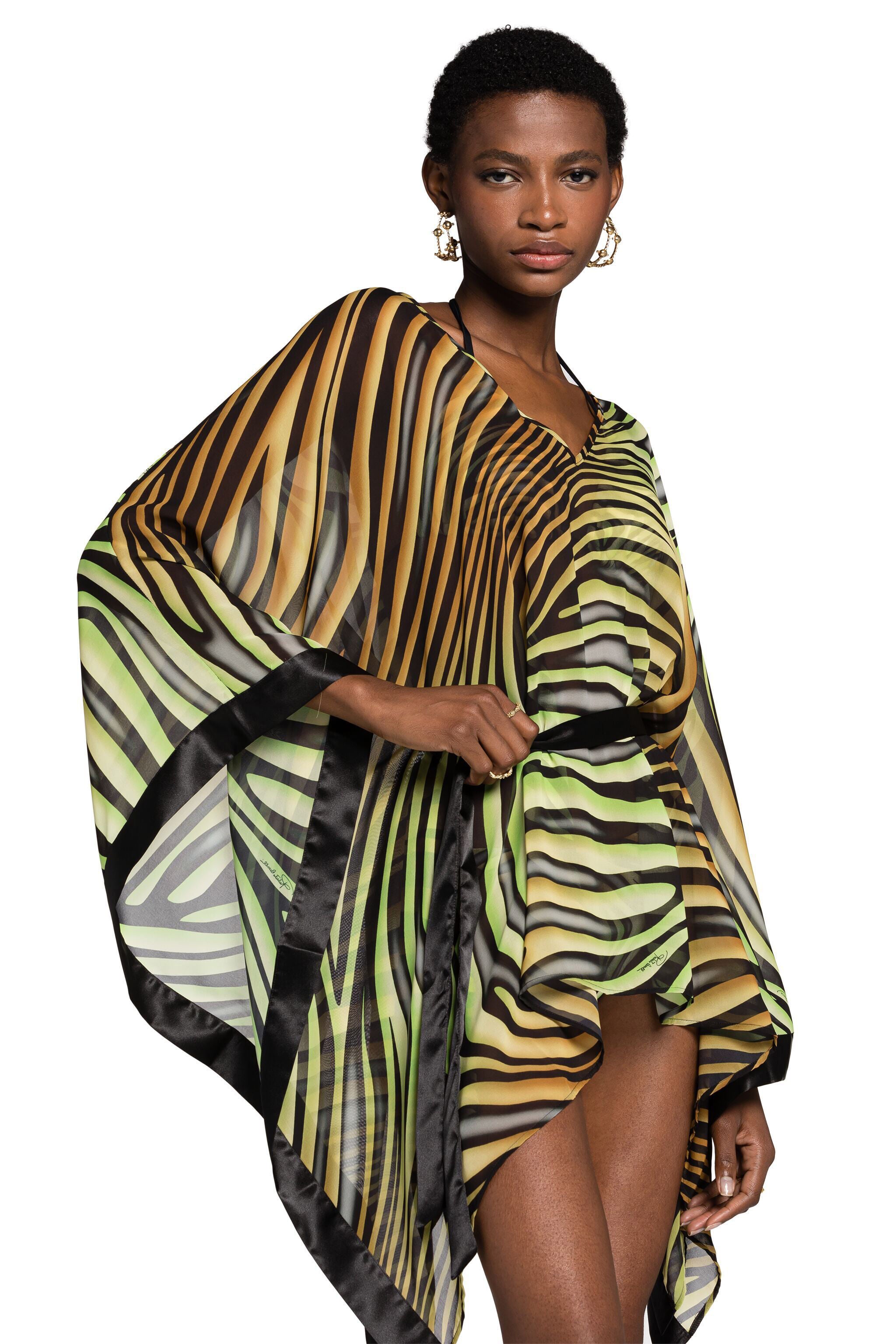 RC Zebra-Print Kaftan Dress Hellgrün/Schwarz KSW00D-7GI20