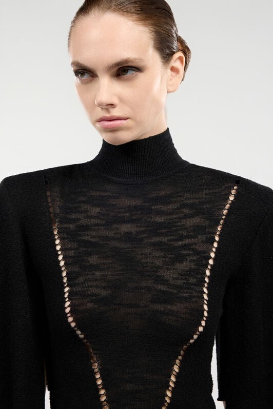 RC Black Wool-Blend Sweater With See-Through Effect RC Black Wool-Blend Sweater With See-Through Effect Black VWM601-MQ060