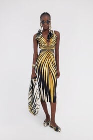 RC Ray Of Gold Print Dress Midi Gold TKT100-LNM33