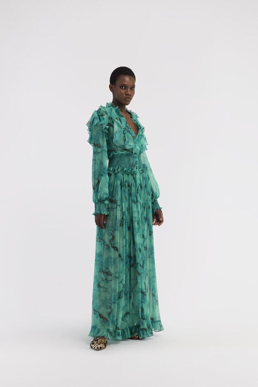 RC Long silk dress with Marble print RC Long silk dress with Marble print Light blue RKT108-CZH62