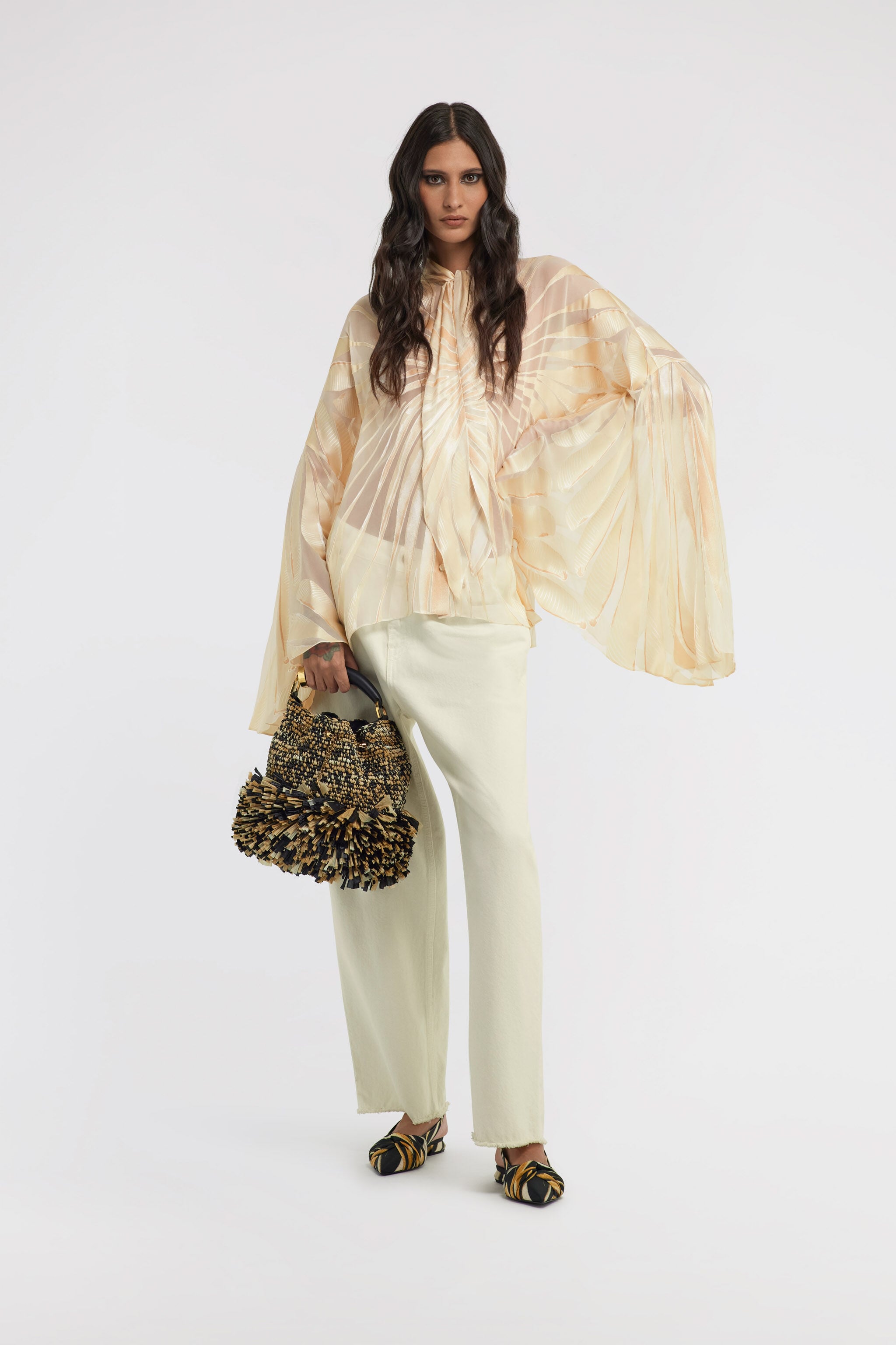 RC Ray Of Gold Print Satin Blouse Ivory TKT701-HLI15
