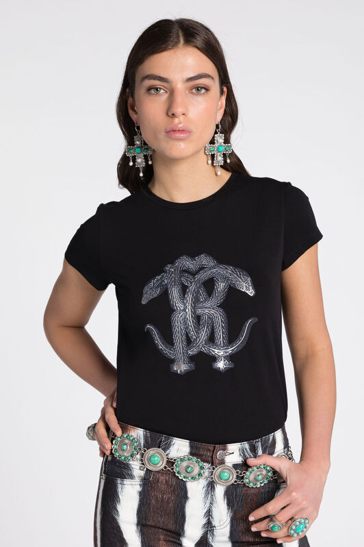 RC Mirror Snake-Print Cotton T-Shirt Black/Silver RKT60C-JD061