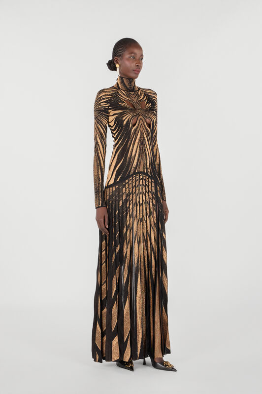 RC Ray of Gold print knit dress Gold RWM102-MI150