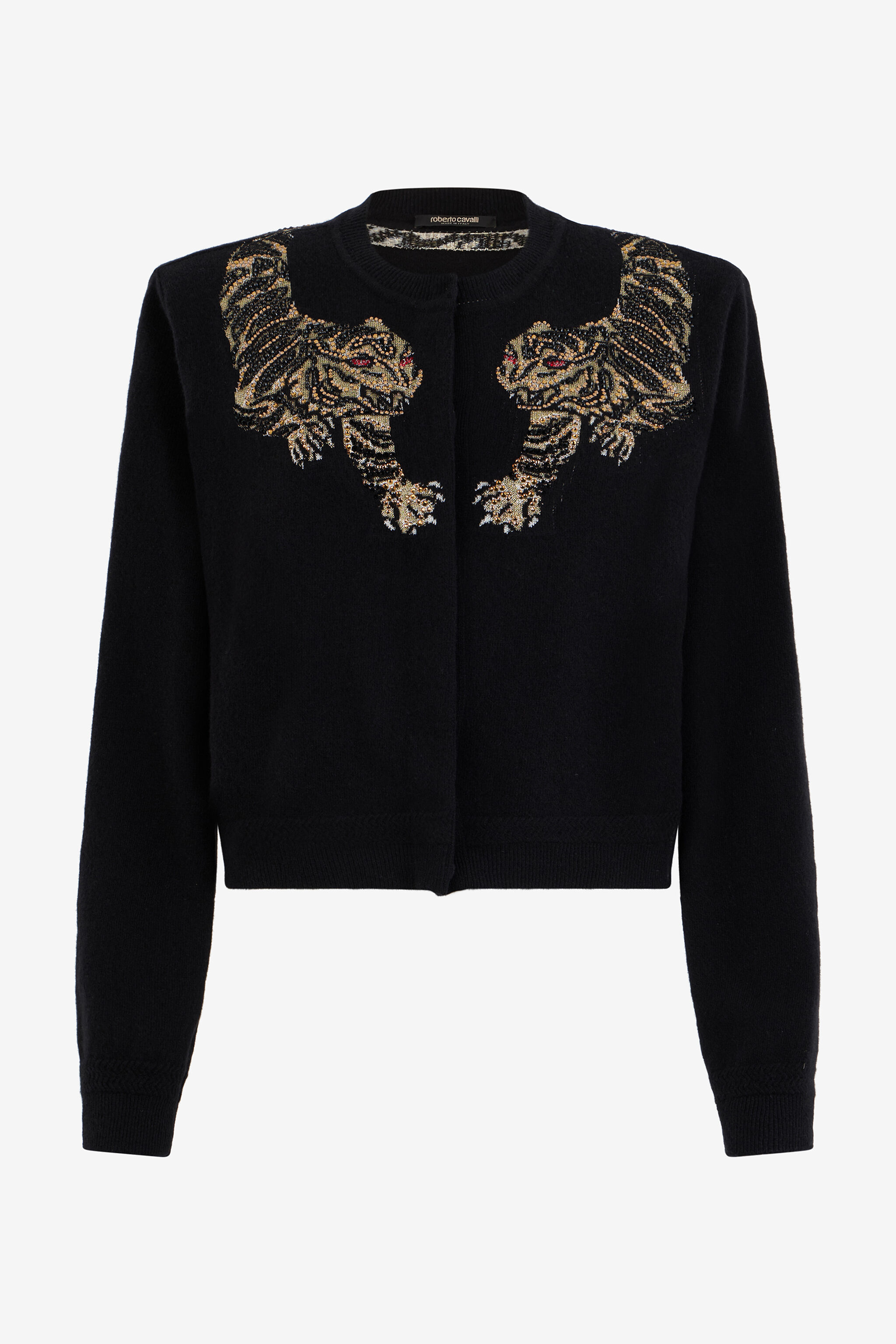 Wool Cardigan with Tiger Embroidery in BLACK for Women | Roberto