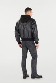RC Bomberjacke Aus Leder Mit Kapuze Schwarz VNP464-PN104