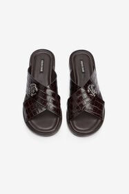 RC Sandales slide marron foncé en cuir effet crocodile DARK BROWN VMS001-PZ037