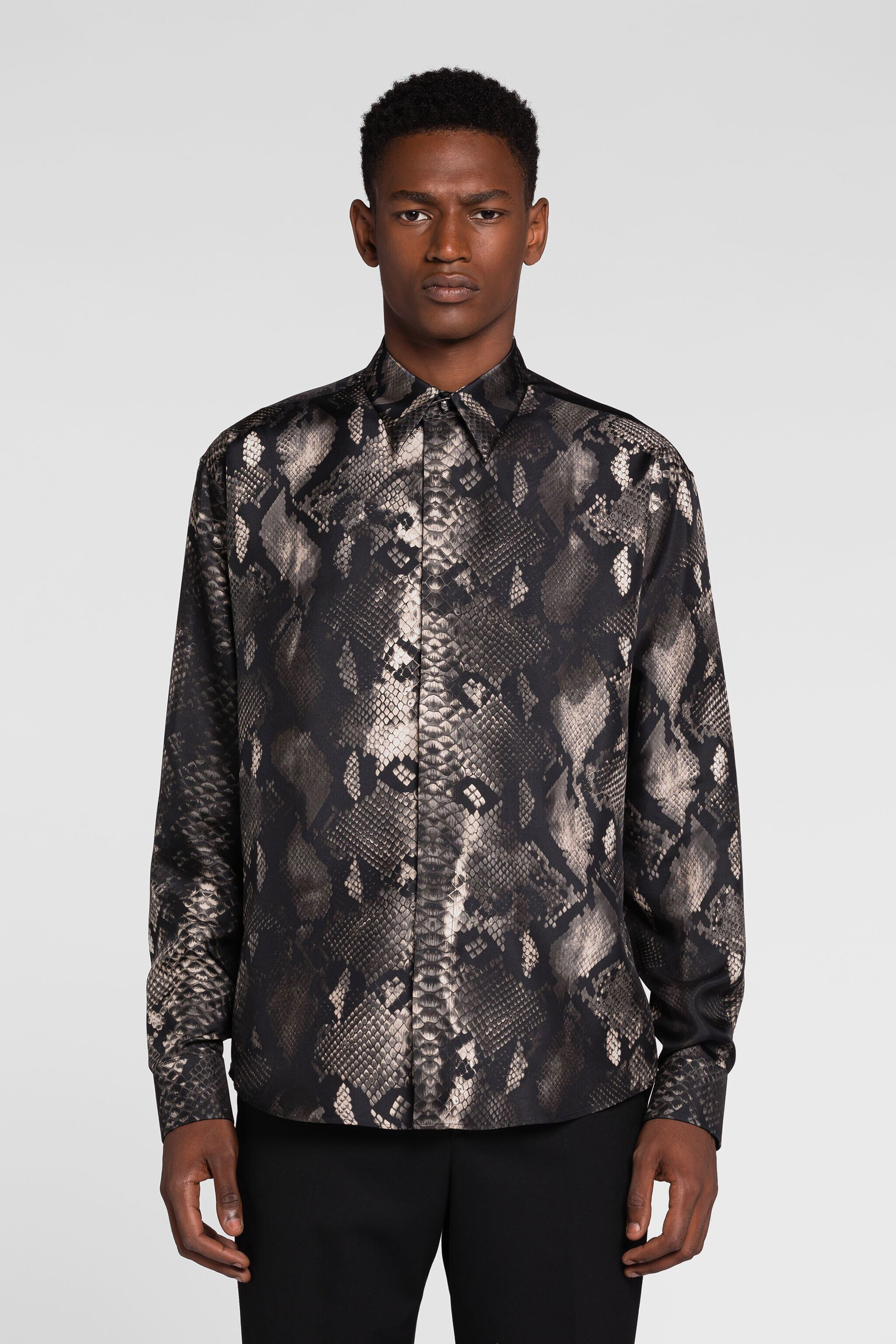 RC Rock Python-Print Silk Shirt SMOKE PRT730-4QE38