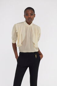 RC Semi-sheer high-neck blouse Ivory QWT701-CC001