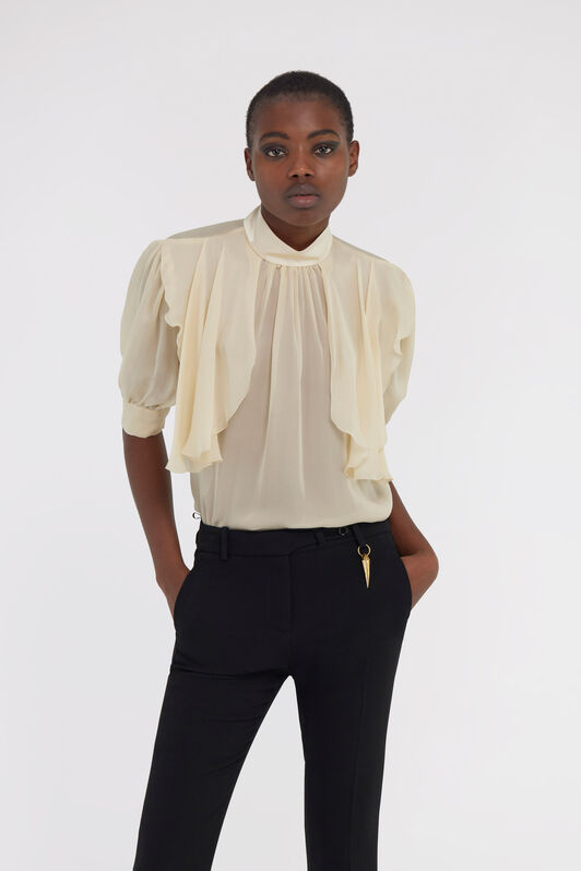 RC Semi-sheer high-neck blouse Ivory QWT701-CC001