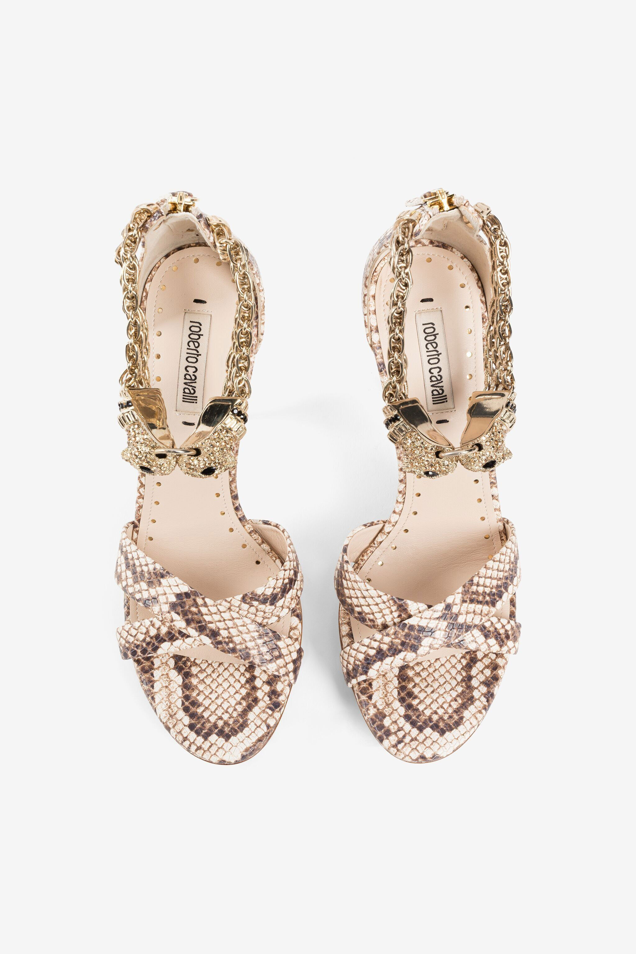 Snake-print sandals in Light brown for Women | Roberto Cavalli®