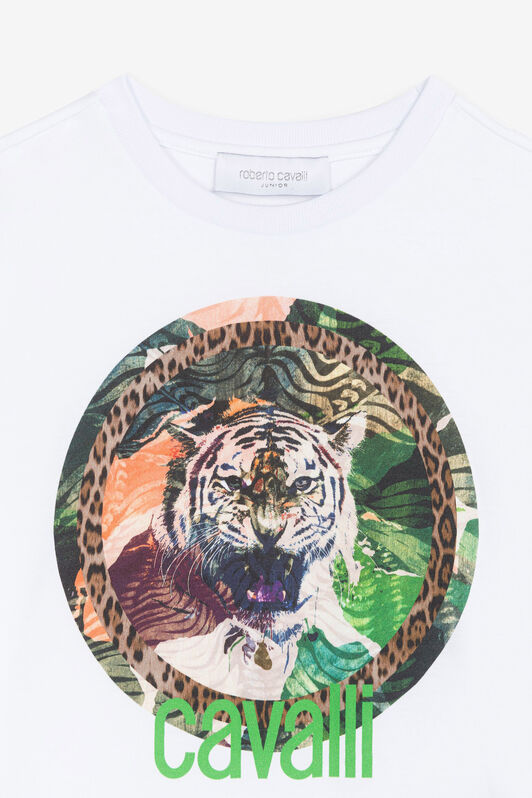 JU Tiger-Print Cotton T-Shirt White RJT629-JD001