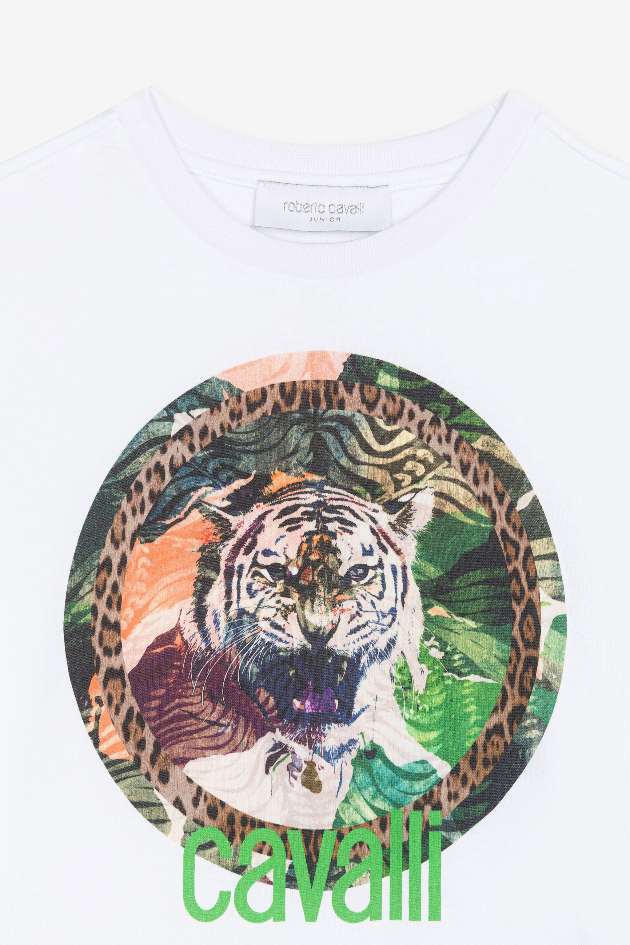 JU Tiger-Print Cotton T-Shirt White RJT629-JD001