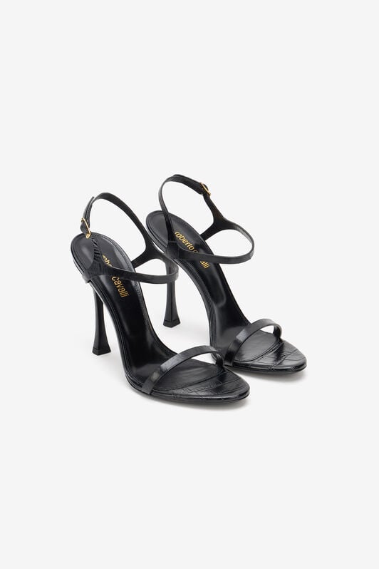 RC Black Croc-Effect Leather High-Heel Sandals BLACK SOS00Q-PZ037