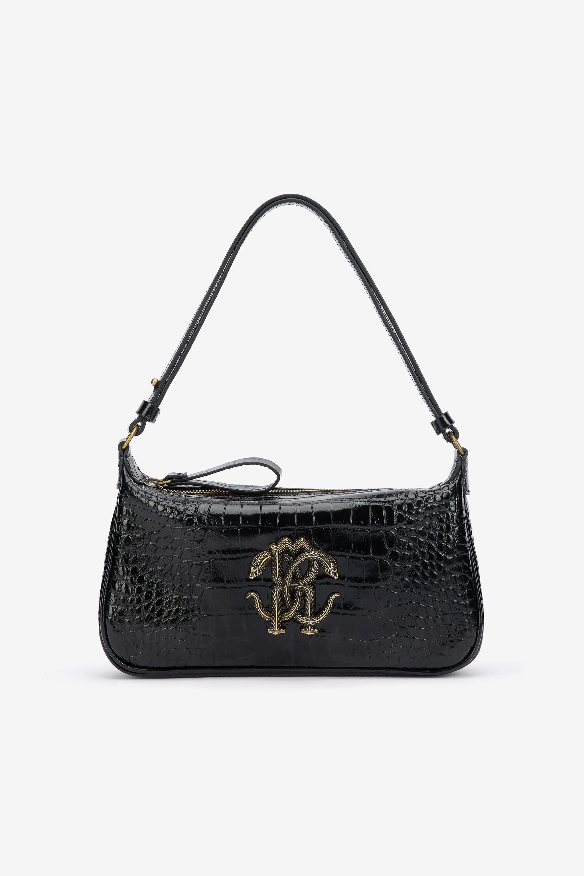 RC Black Croc-Effect Shoulder Bag With Mirror Snake Monogram RC Black Croc-Effect Shoulder Bag With Mirror Snake Monogram BLACK QOB00B-PZO32