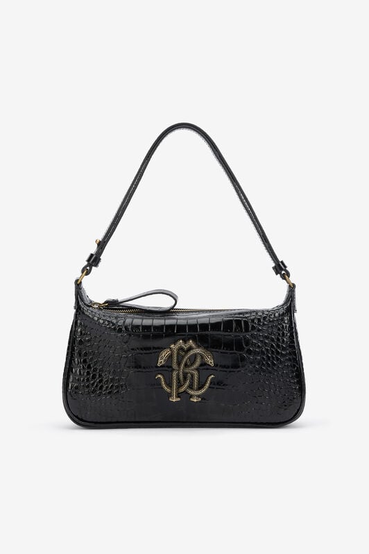 RC Black Croc-Effect Shoulder Bag With Mirror Snake Monogram RC Black Croc-Effect Shoulder Bag With Mirror Snake Monogram BLACK QOB00B-PZO32