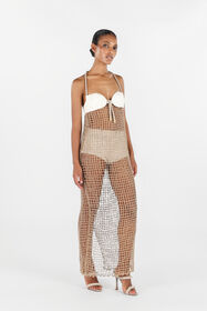 RC Rope fishnet Detail Long Dress Light Brown UWR144-FY073