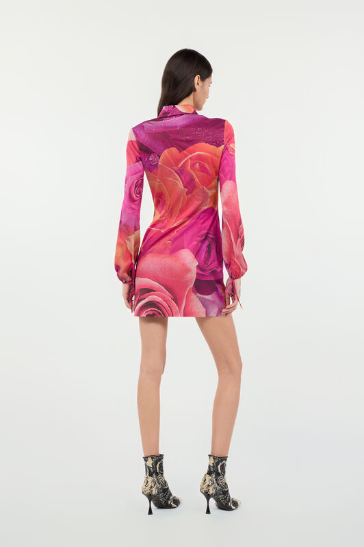 RC Mini Dress With Garden Rose Print Fuchsia UKT106-FQN48