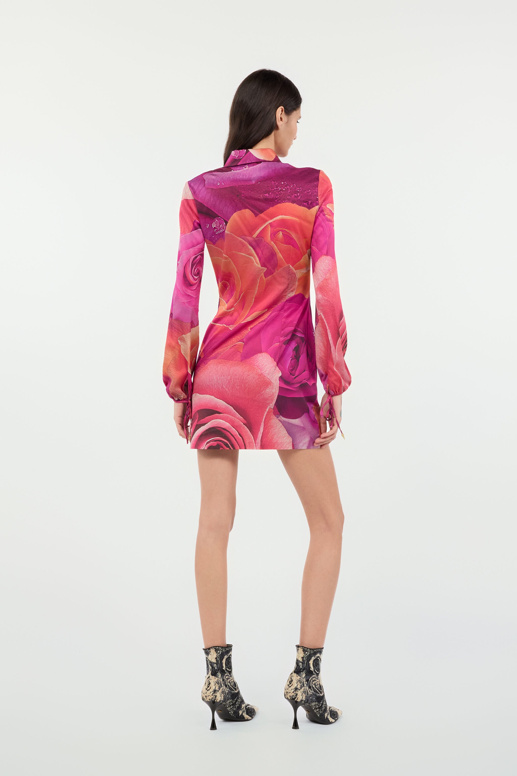 RC Mini Dress With Garden Rose Print Fuchsia UKT106-FQN48