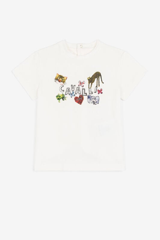 JU T-Shirt mit Logo und Wildtier-Print JU T-Shirt mit Logo und Wildtier-Print BIANCO LATTE PJT676-JV025
