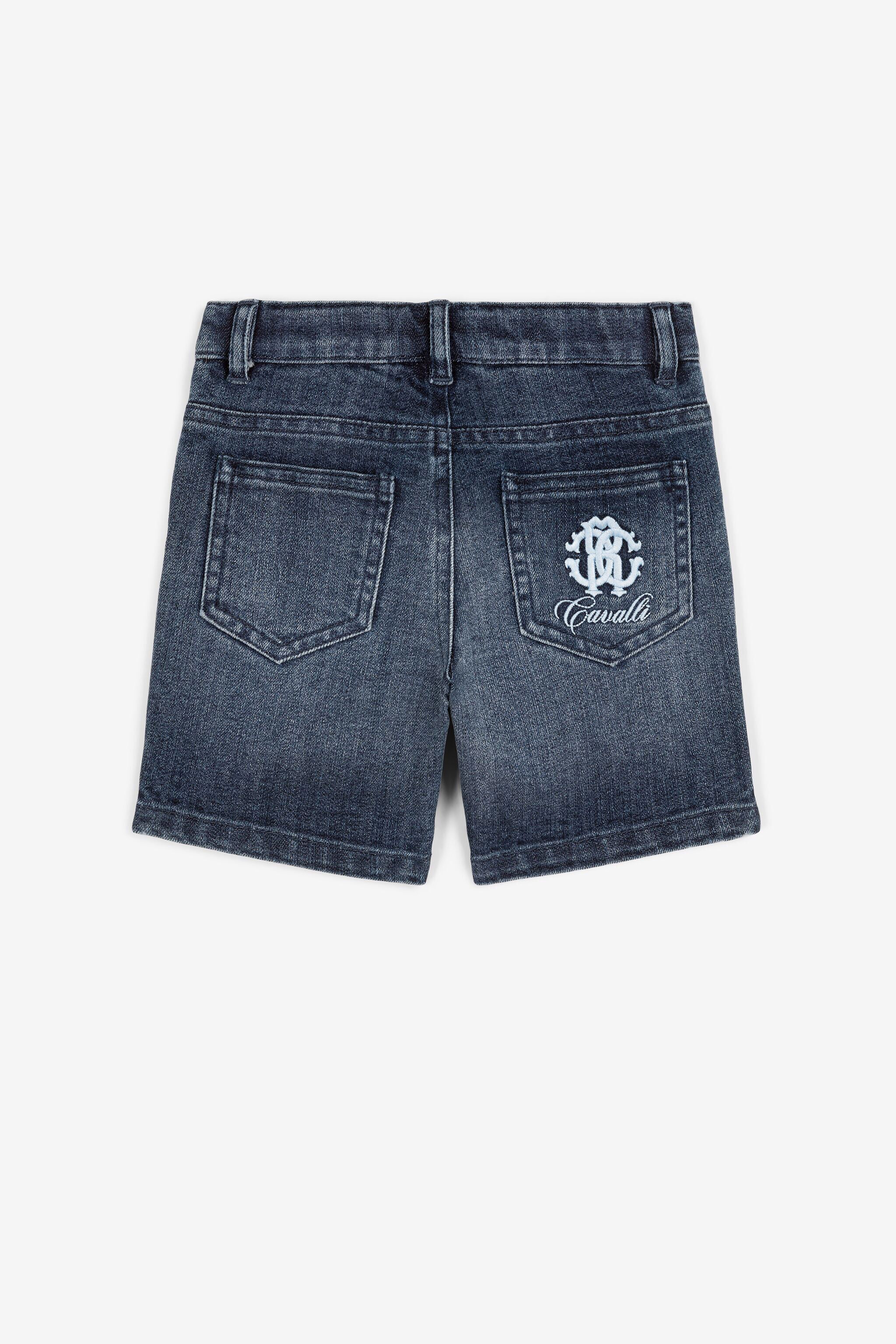 JU Monogram-embroidered denim shorts JU Monogram-embroidered denim shorts Dark blue QJJ207-DS015
