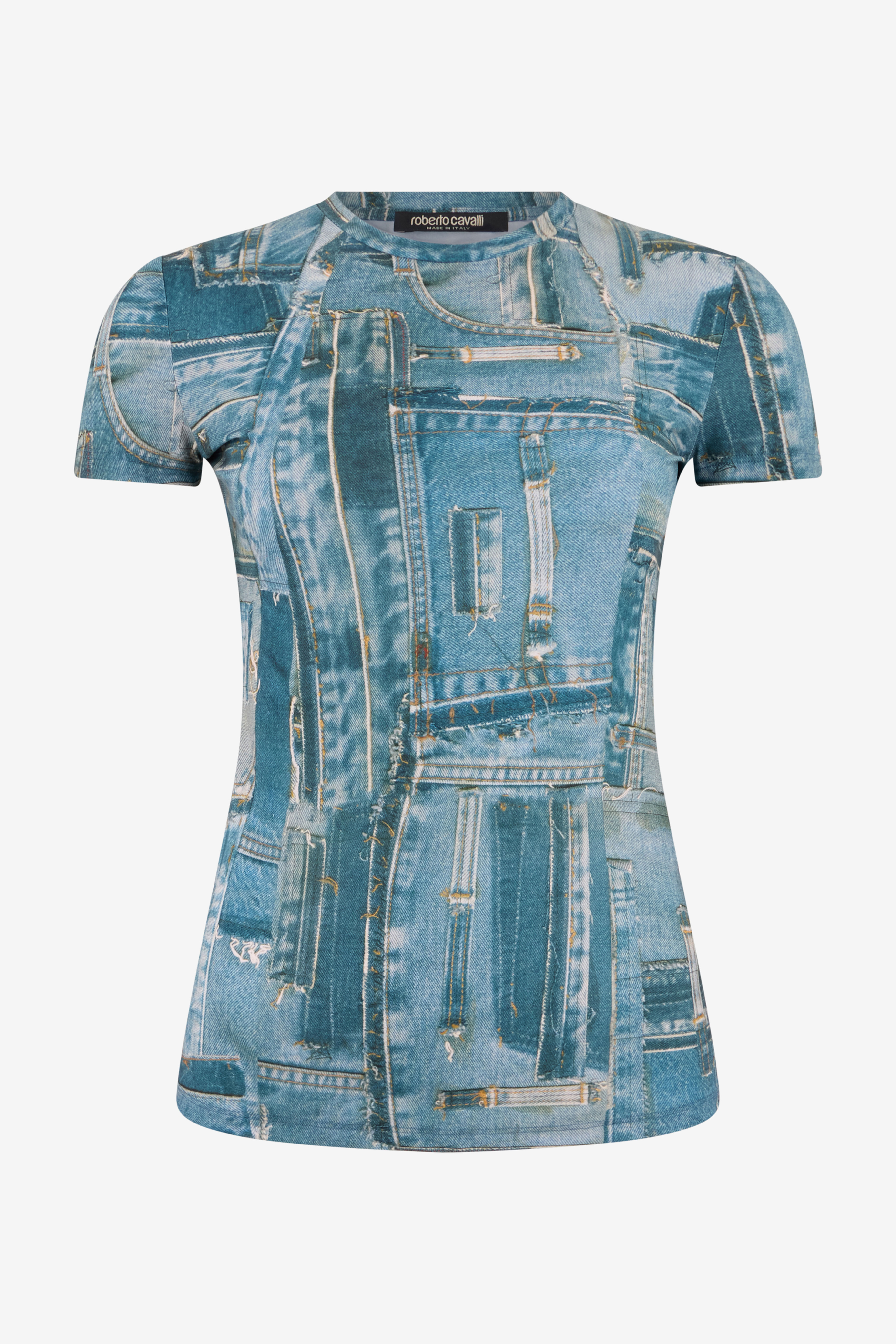 RC T-shirt Imprimé Denim Patchwork Bleu UWT606-SVR95