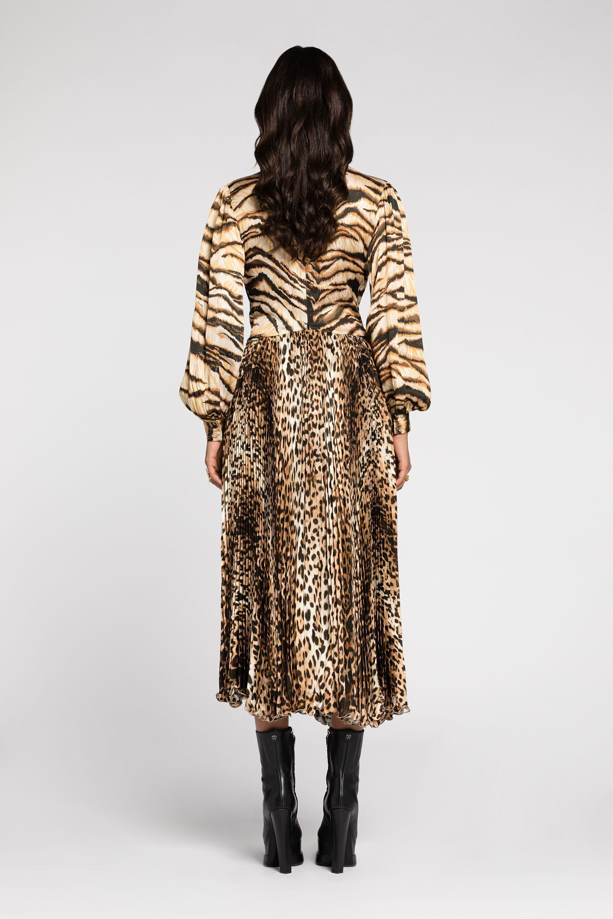 Animal-print knot-font midi dress in Light Brown for Women
