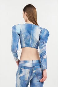 RC Denim Patchwork-Effect Corset with Lacing DARK BLUE WQJ404-DAR71