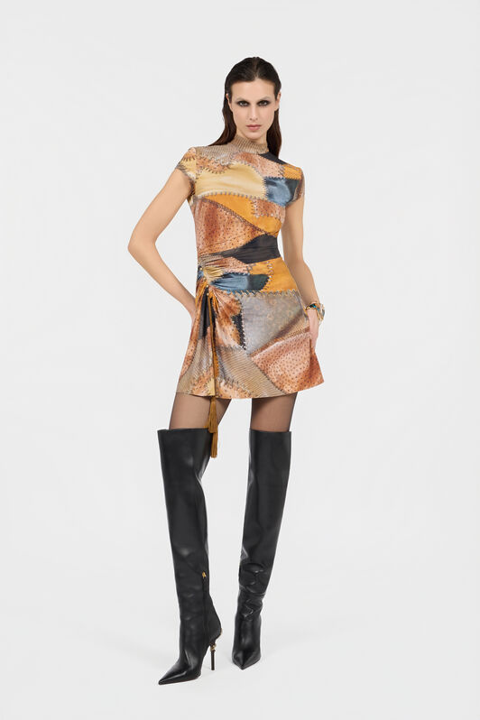 RC Mini Dress With Patchwork Print RC Mini Dress With Patchwork Print BROWN XQT159-LNT29
