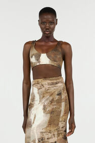 RC Beige Crop Top With Marble Print Light Brown VWT602-6NQ74