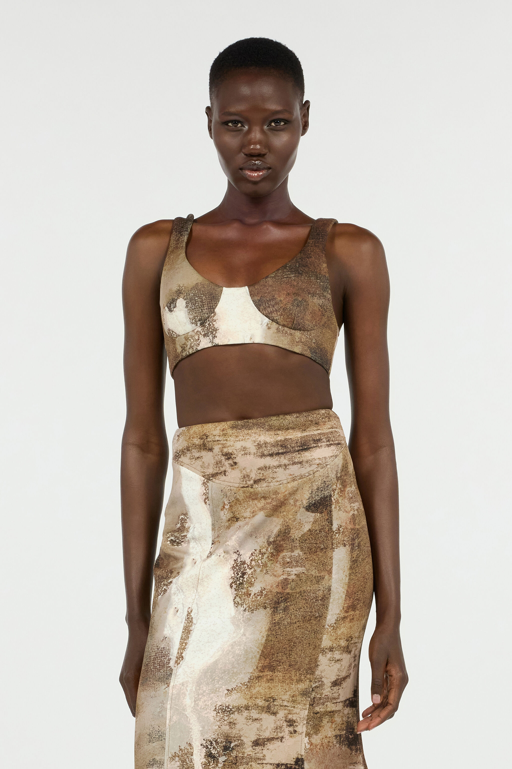 RC Beige Crop Top With Marble Print RC Beige Crop Top With Marble Print Light Brown VWT602-6NQ74