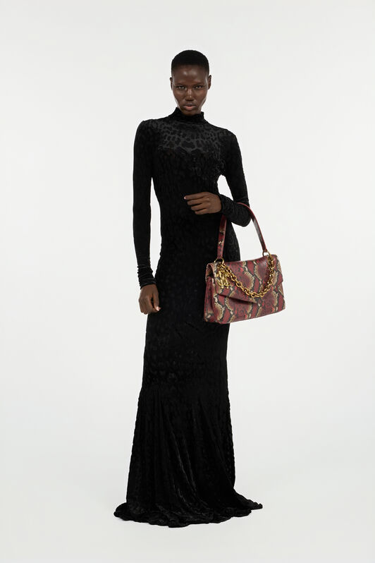 RC Long Black Dress With Jaguar Skin Pattern Black VWT155-CJ003