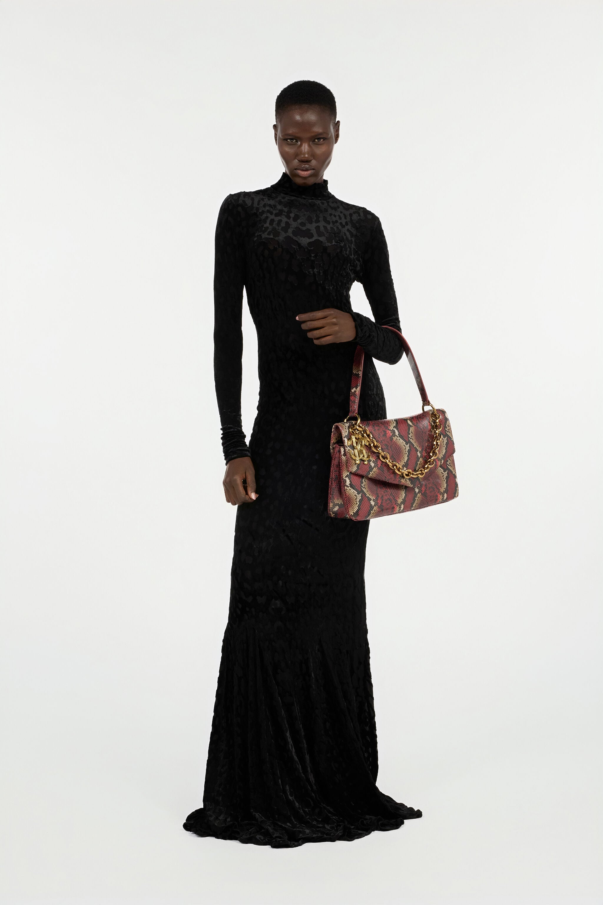 RC Long Black Dress With Jaguar Skin Pattern Black VWT155-CJ003