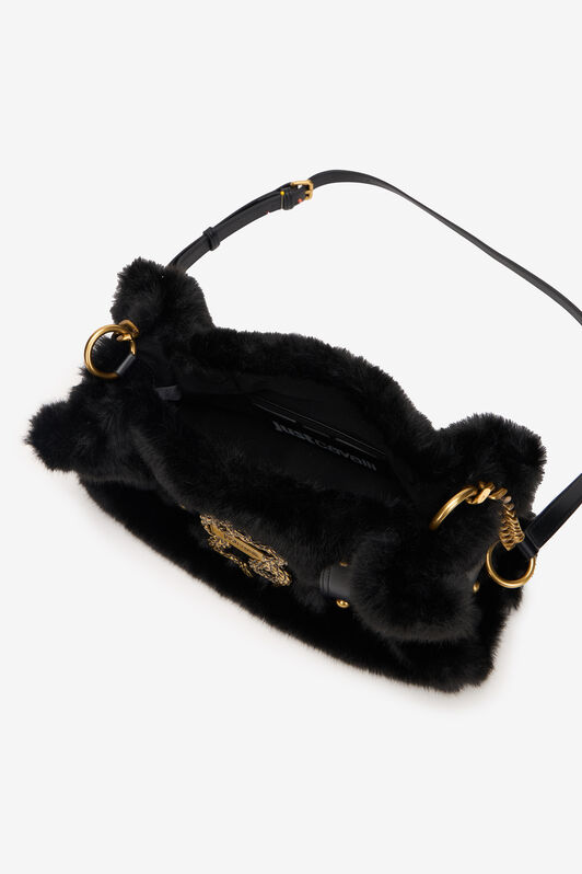 JC Shoulder Bag in Faux Fur with Gold Detail JC Shoulder Bag in Faux Fur with Gold Detail BLACK XFB032-XF468