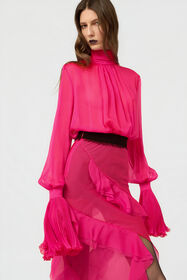 RC Abito In Chiffon Di Seta Rosa FUCHSIA XWT148-CC011