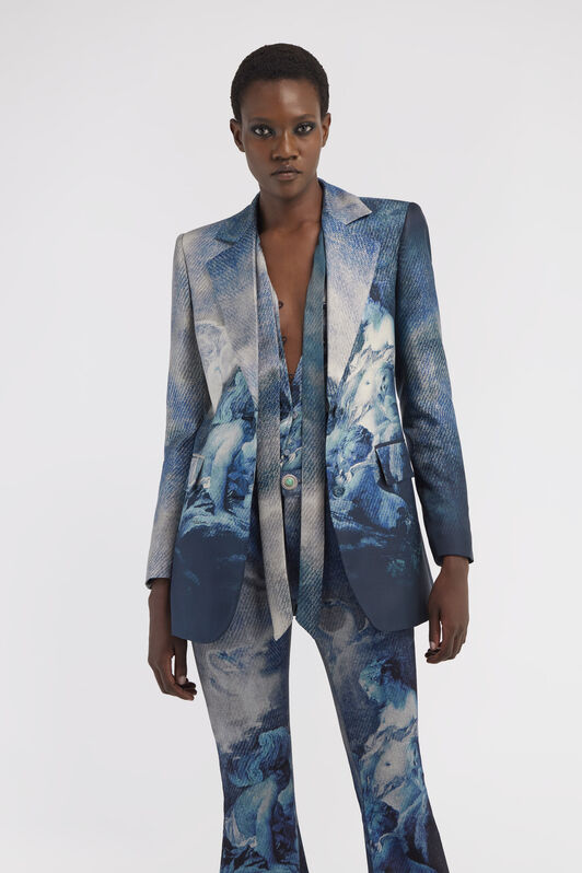RC Single-breasted blazer with Denim Wild Leda print Dark blue RWT405-4QI16