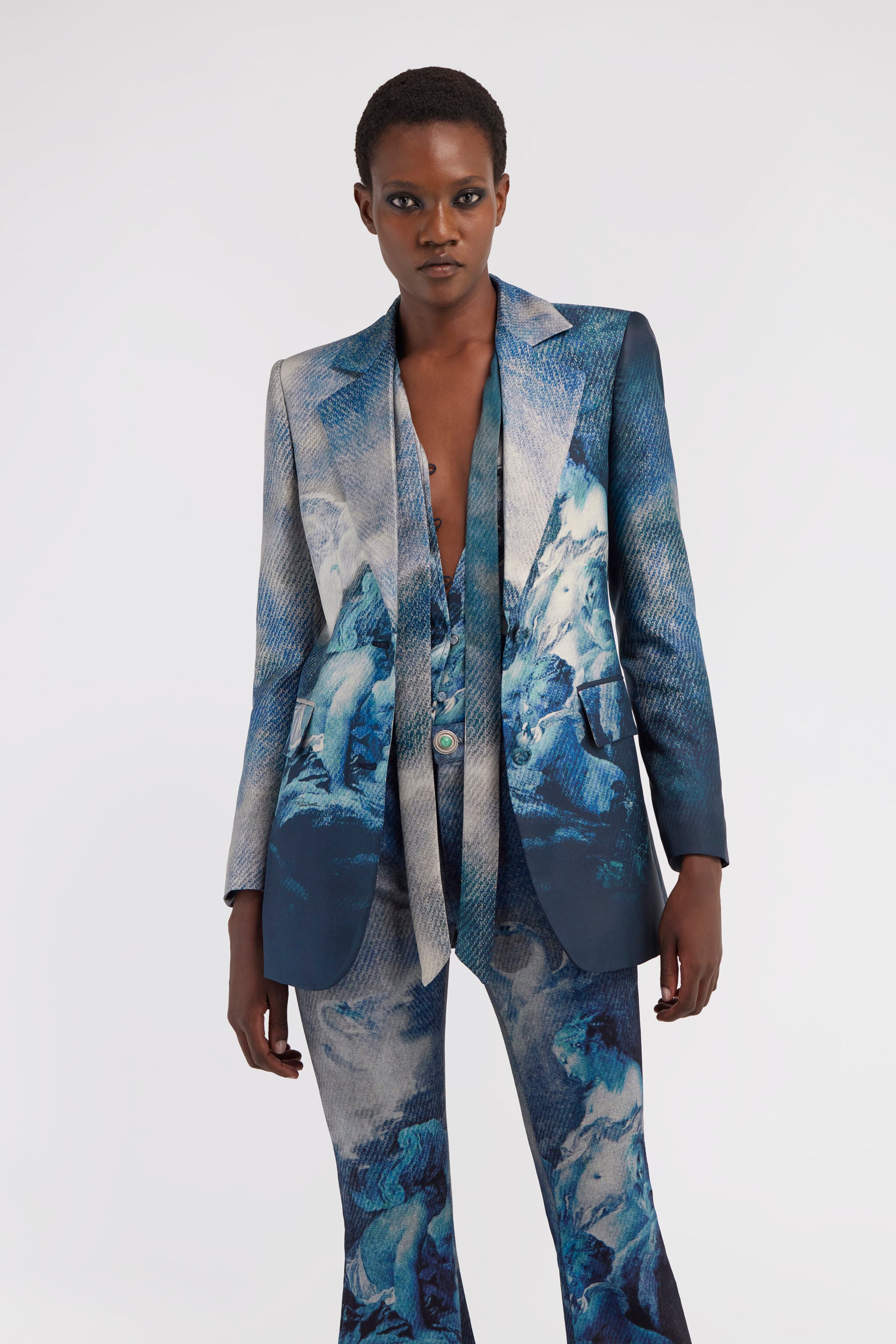 RC Single-breasted blazer with Denim Wild Leda print Dark blue RWT405-4QI16