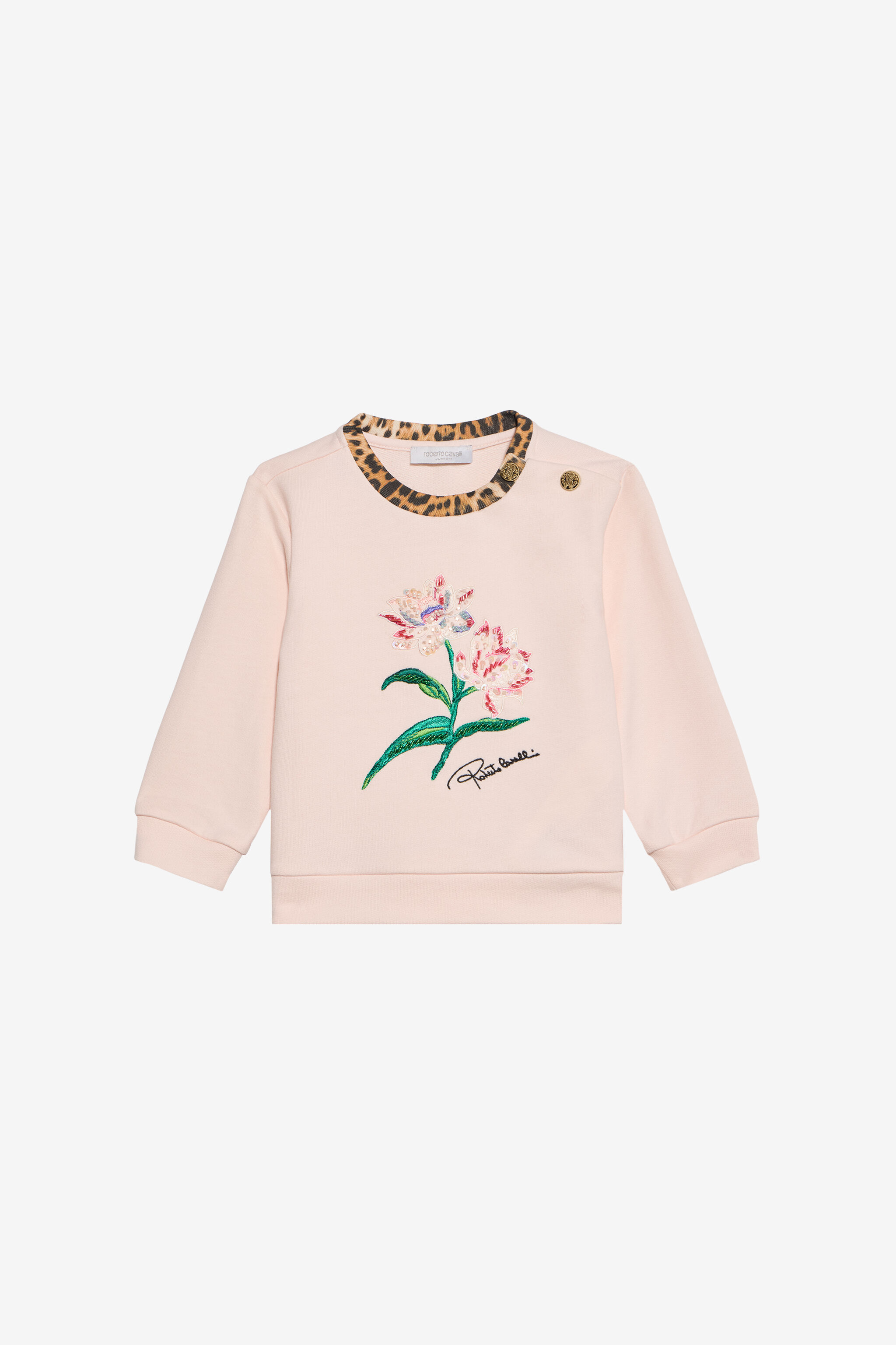 JU Sudadera floral con ribete de leopardo JU Sudadera floral con ribete de leopardo PINK H/G.N XJT66C-CF050