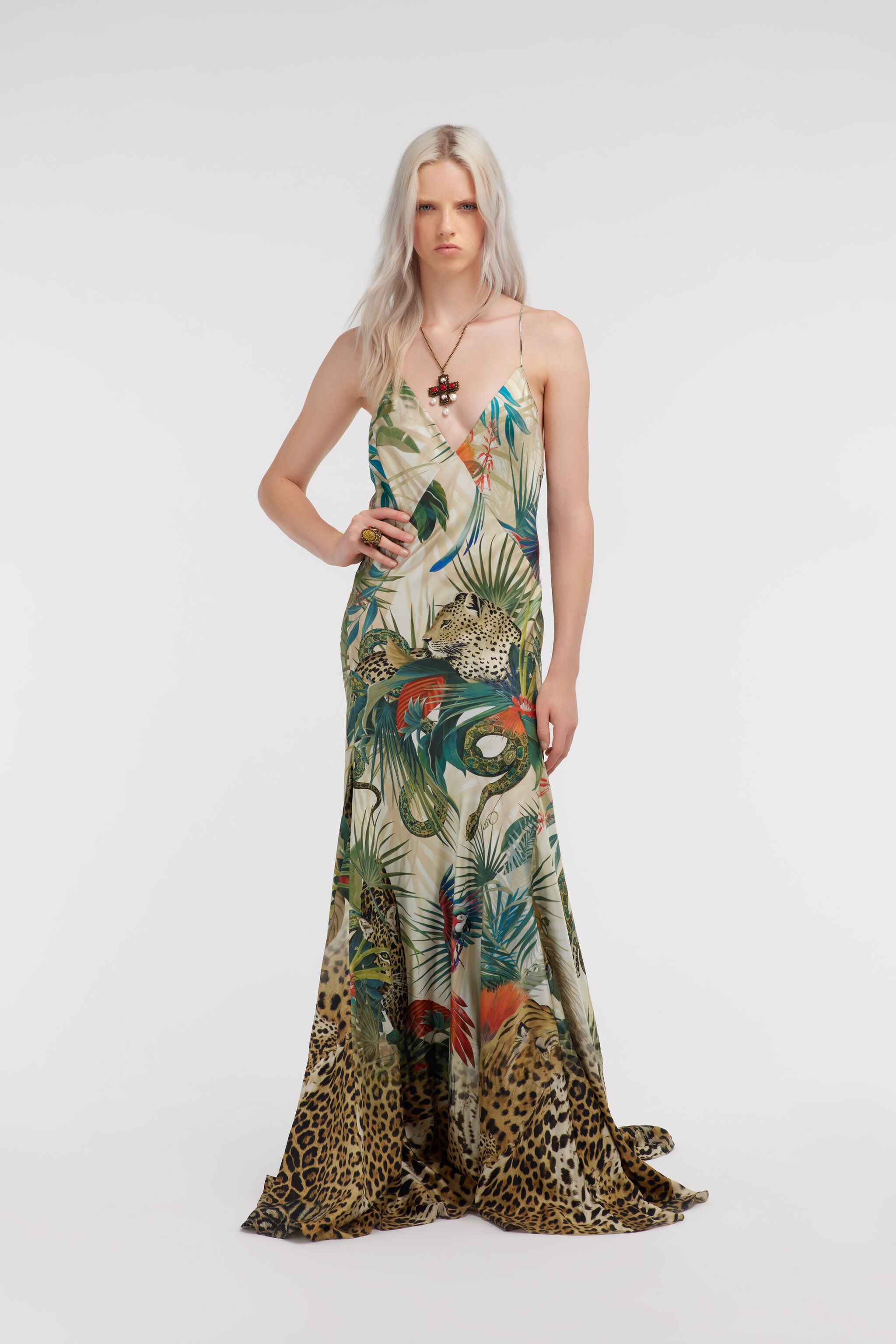 RC Jungle Print Silk Maxi Dress RC Jungle Print Silk Maxi Dress Green SKT162-4QI88