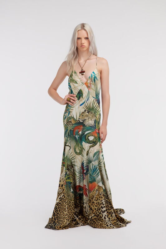 RC Jungle Print Silk Maxi Dress RC Jungle Print Silk Maxi Dress Green SKT162-4QI88