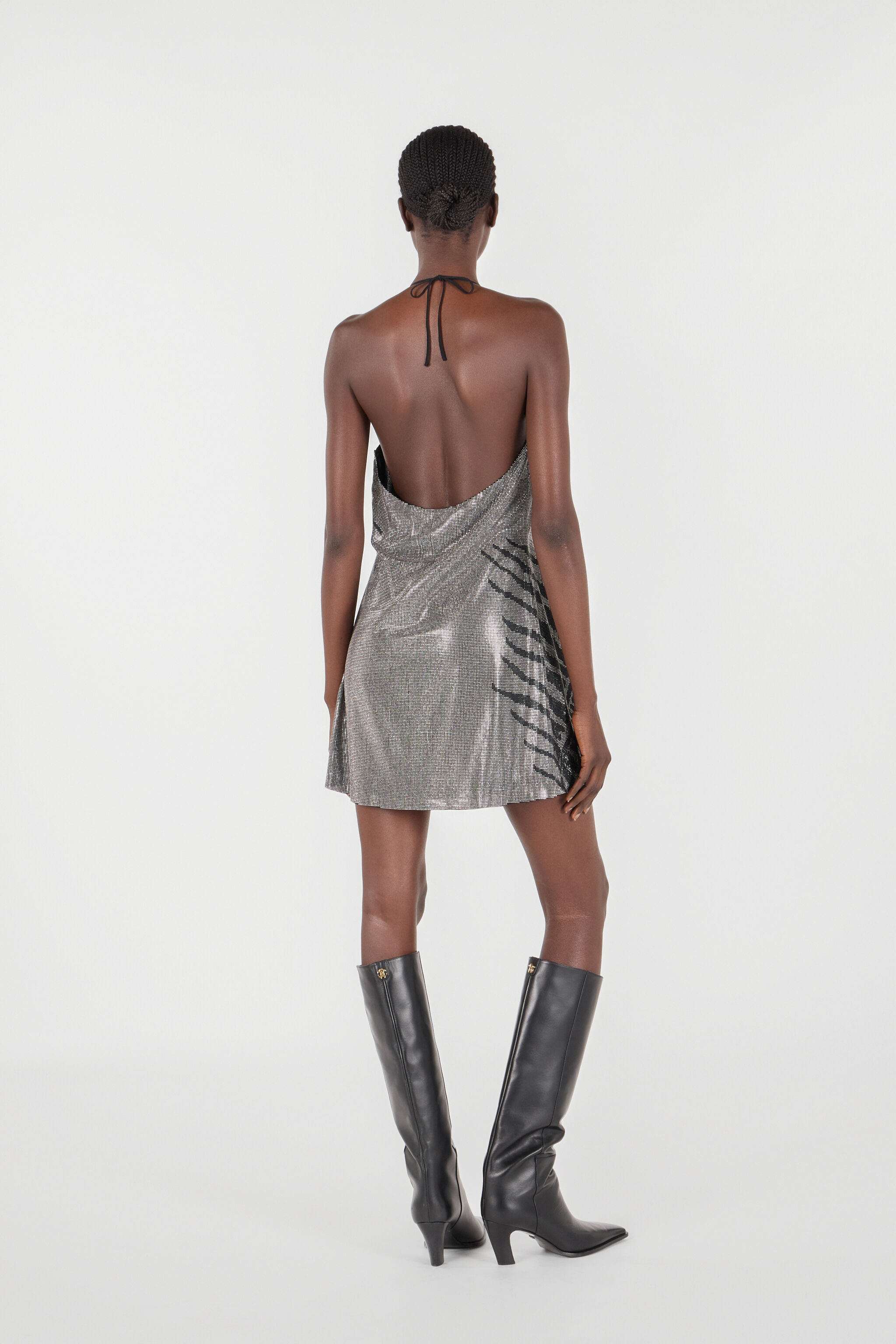 Mini Dress With White Tigress Print in Black/Silver for Women