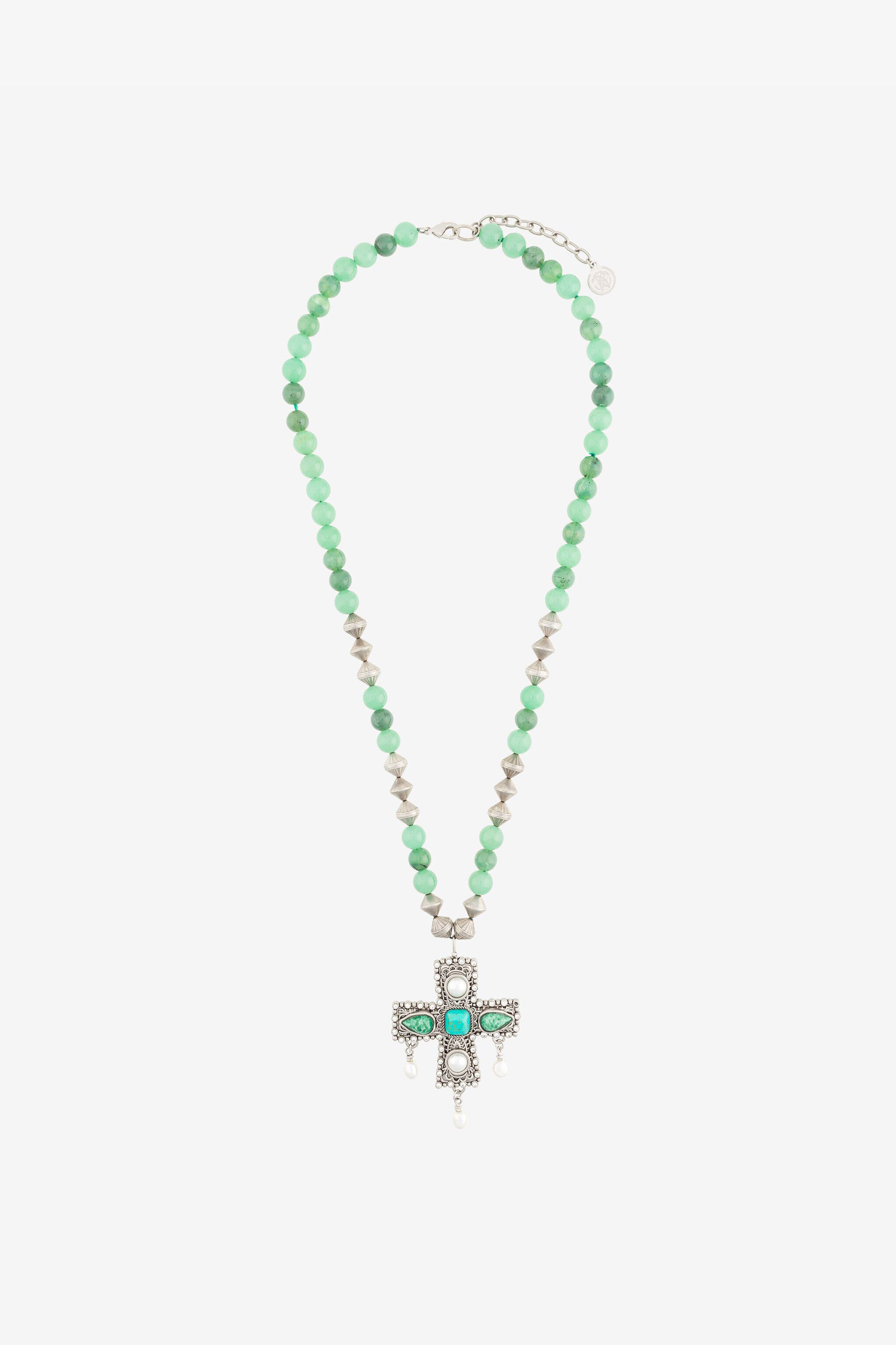 RC Collier de perles à pendentif croix ornementée RC Collier de perles à pendentif croix ornementée Argent RWG017-AM016