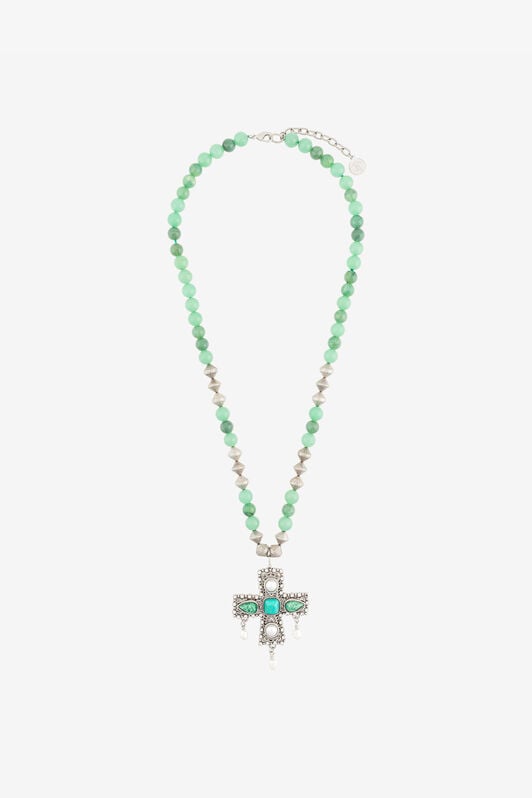 RC Collier de perles à pendentif croix ornementée RC Collier de perles à pendentif croix ornementée Argent RWG017-AM016