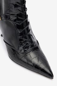 RC Crocodile-Effect Lace-Up Ankle Boots Black VKS025-PN214