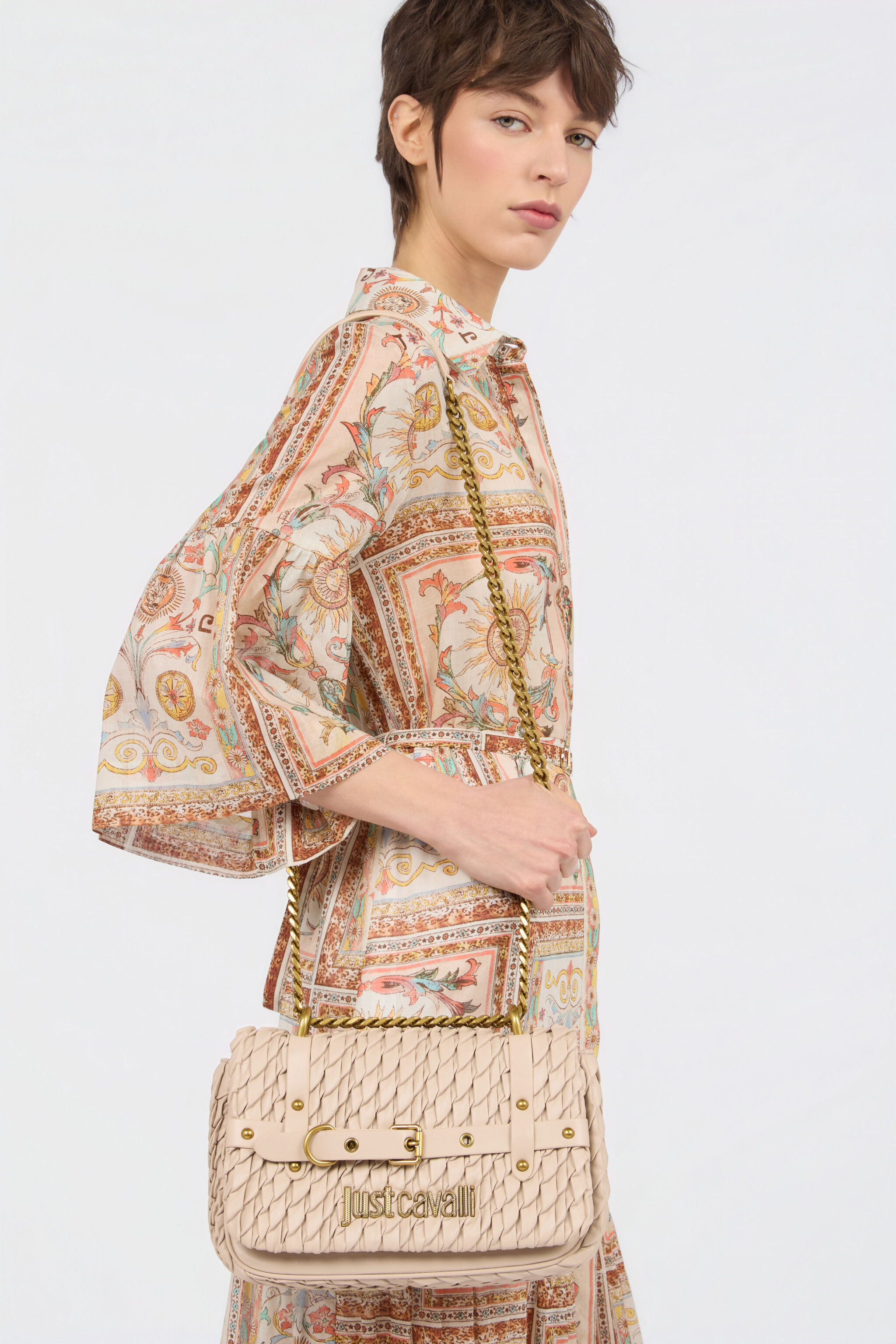 Beige Shoulder Bag in SHIFTING SAND for Women | Roberto Cavalli®