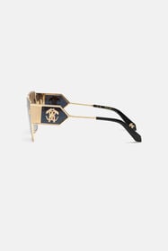 RC Sunglasses with wide shape front, metal fangs embellishment Or rose ALD026-ID183